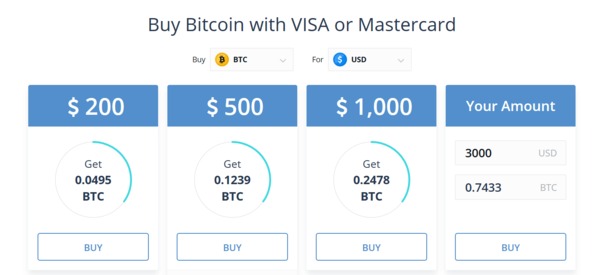 Buy Bitcoin with VISA or Mastercard.