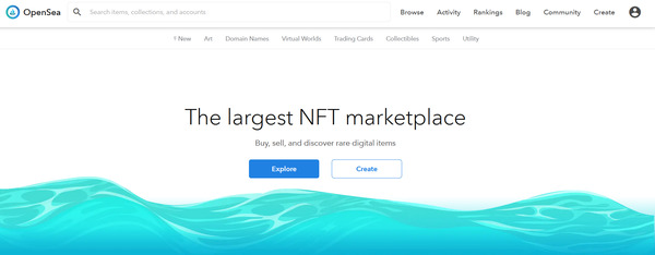 The largest NFT marketplace OpenSea page.