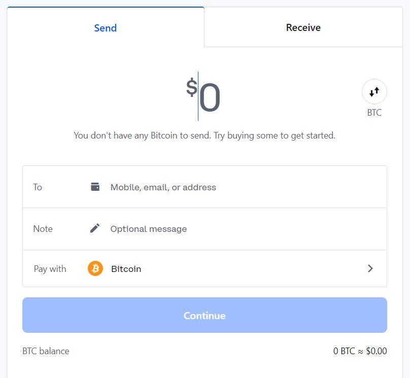 Coinbase send tab