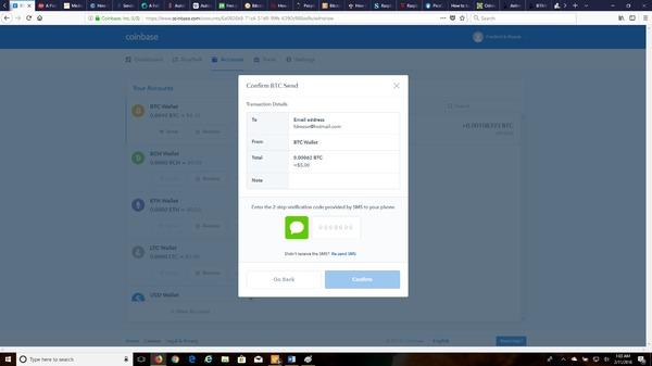 Coinbase confirm send popup