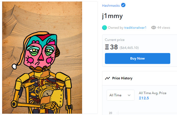 Hashmasks buy now screenshot.