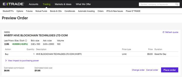 ETrade preview order page.