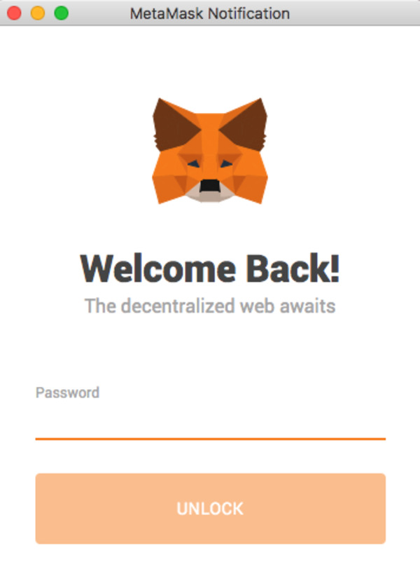 Welcome back MetaMask notification screen shot.