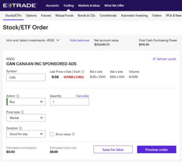 ETrade stock/etf order page.