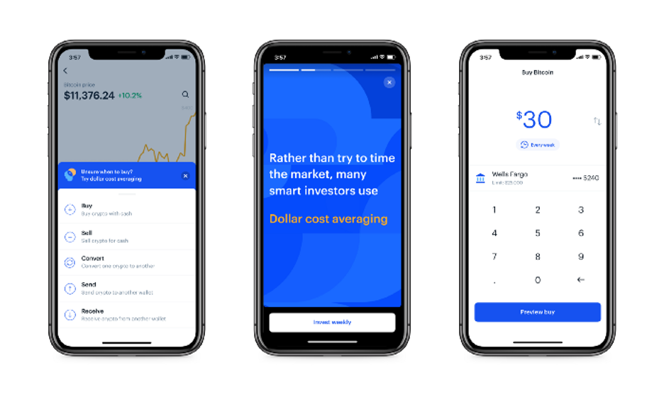 Coinbase app screen shots.