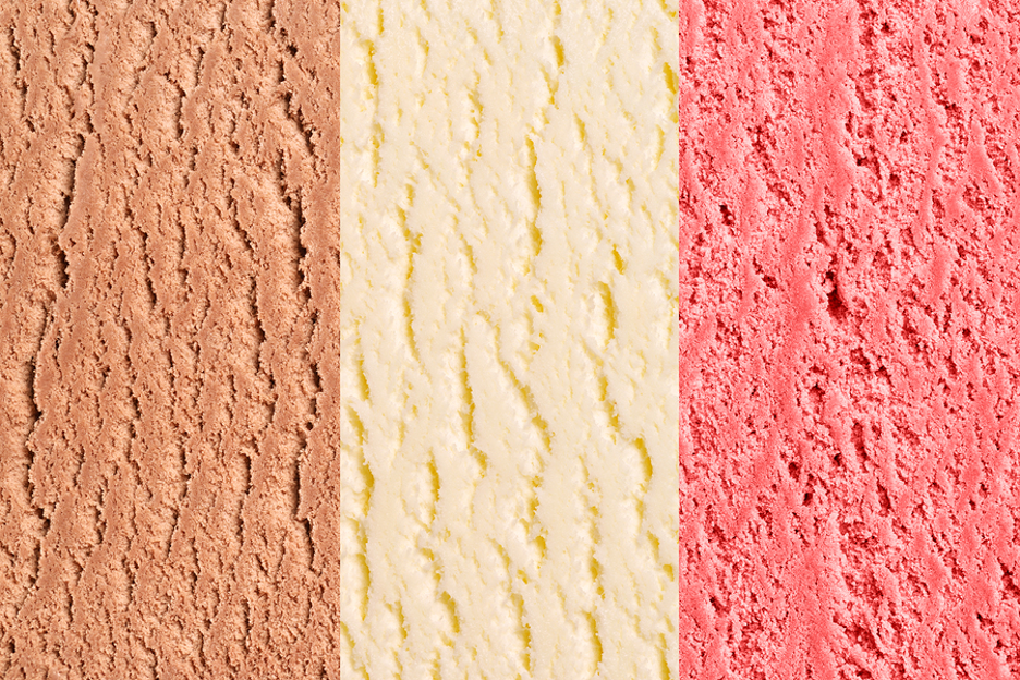 Chocolate, vanilla and strawberry ice cream.