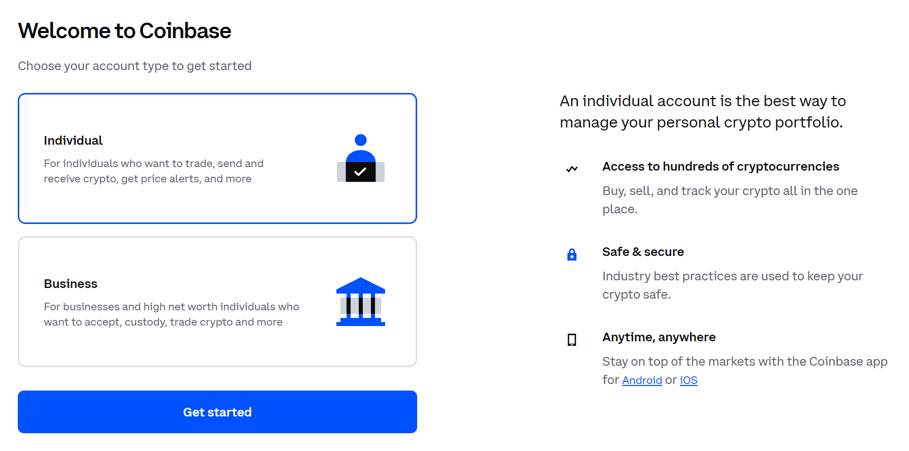 welcome to coinbase page